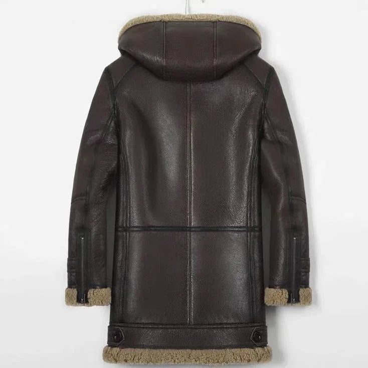 real shearling trench coat men's aviator
