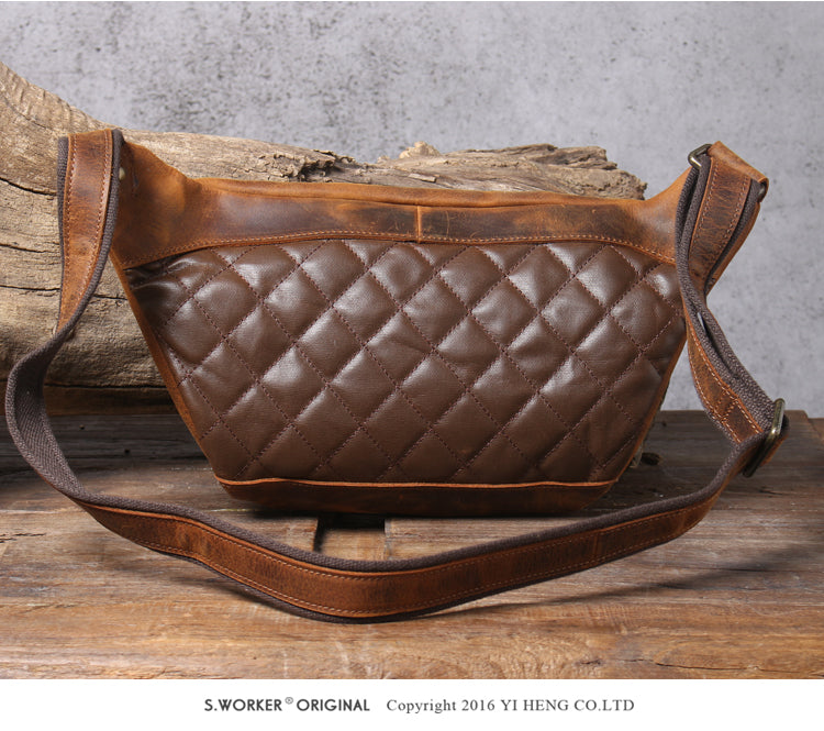 Men’s Crazy Horse Leather Chest Bag Waist Messenger