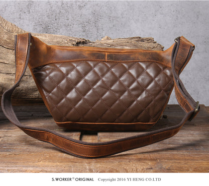 Men’s Crazy Horse Leather Chest Bag Waist Messenger