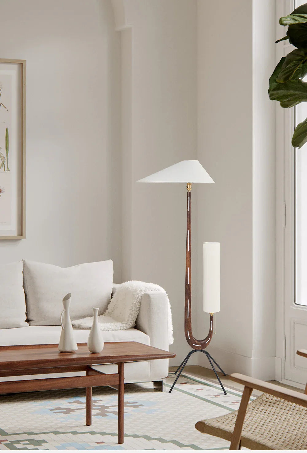 Vintage wabi sabi solid wood boho floor lamp