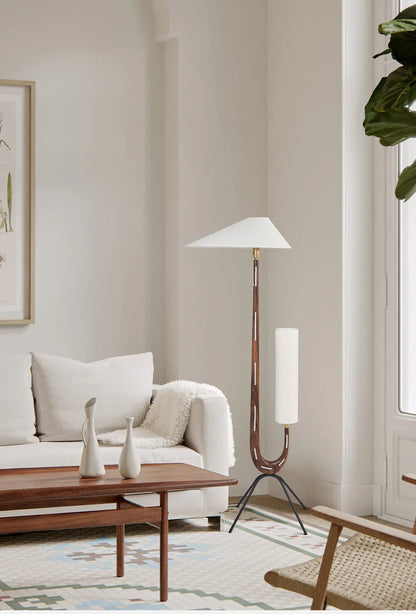 Vintage wabi sabi solid wood boho floor lamp