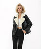 Women Faux Leather Moto Biker Jacket with White Fur Lining