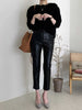 Black high waist cropped faux leather pants women