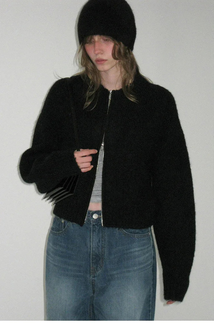 Women low waist zip cardigan knit outerwear
