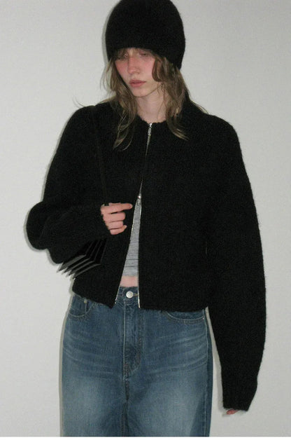 Women low waist zip cardigan knit outerwear