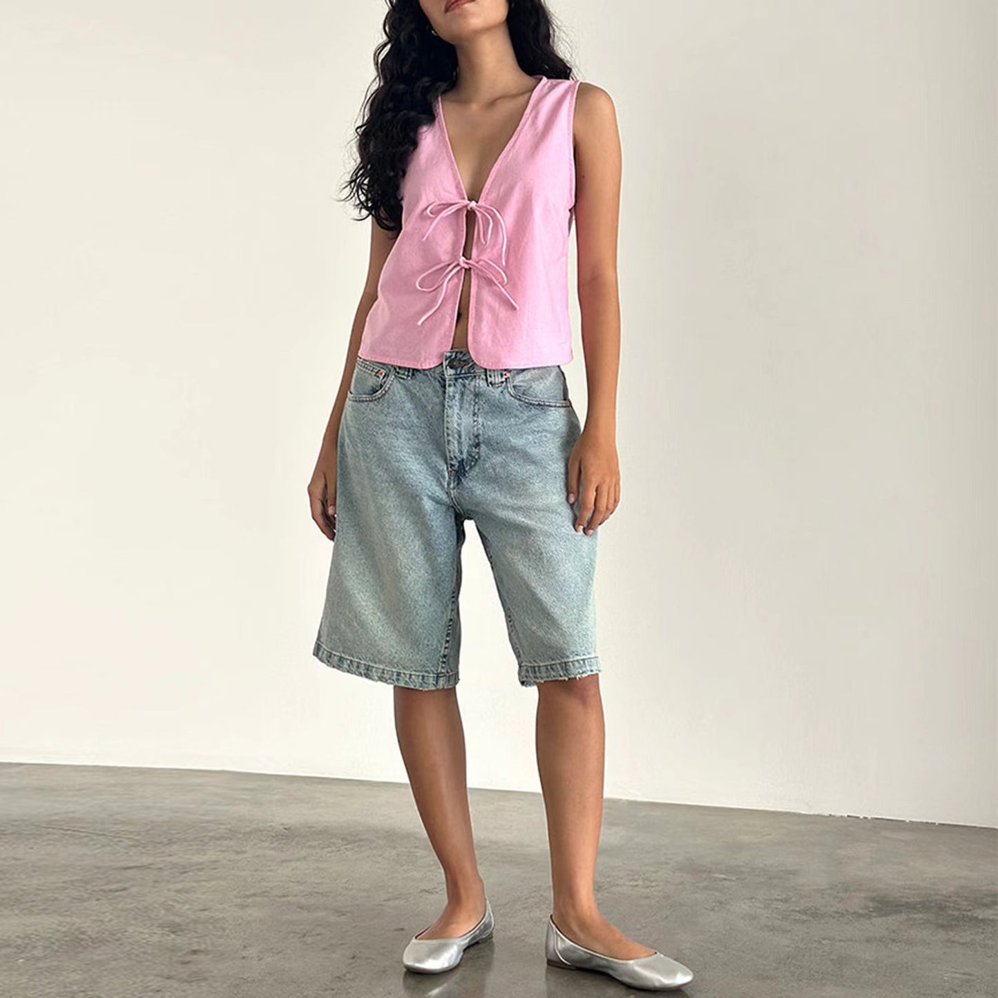 Tie-Up Fabric Sleeveless Tank Top