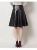 High Waist Leather Midi Skirt Black Swing A-Line Skirt