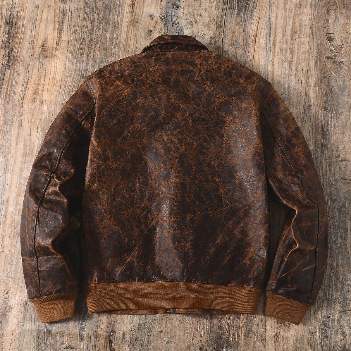 Mens Distressed Oil Wax Cowhide Leather Jacket
