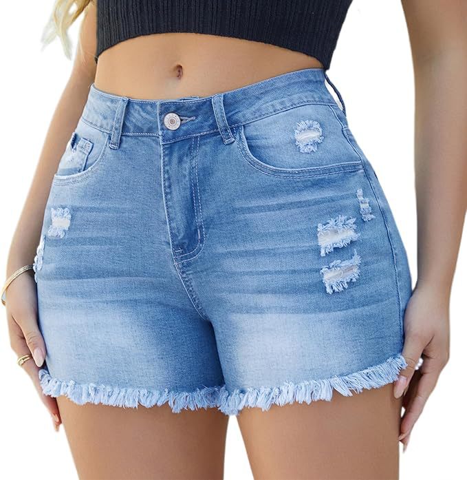 Women's Denim Shorts With Ripped Detail