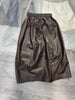 Women Leather Skirt Mid-Length with Pockets & Elastic Waist