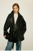 Women’s Oversized Leather Bomber Jacket Moto Trench Coat
