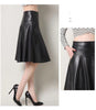 High Waist Leather Midi Skirt Black Swing A-Line Skirt