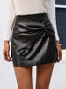 Black High Waist PU Leather Mini Skirt with Front Knot Detail
