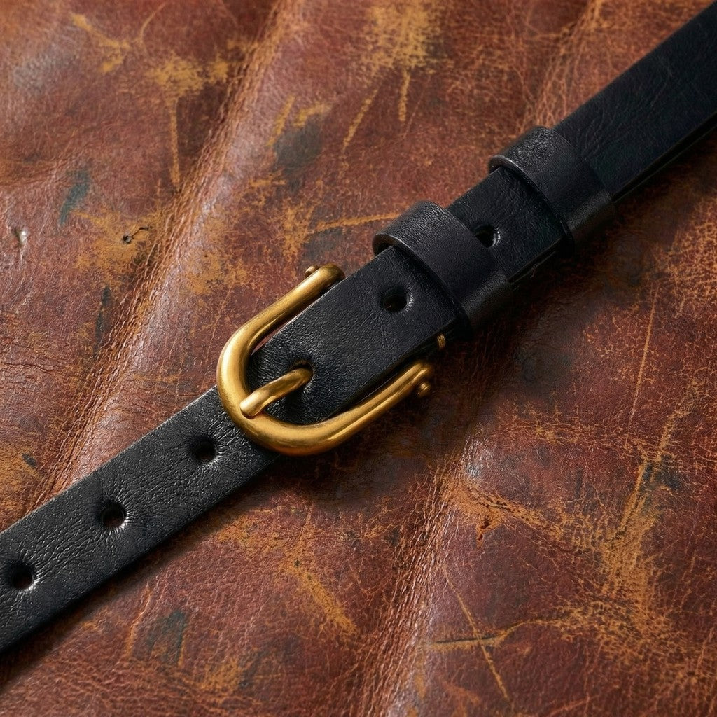 Men's Leather Belt Cowhide Pin Buckle Double Needle Style