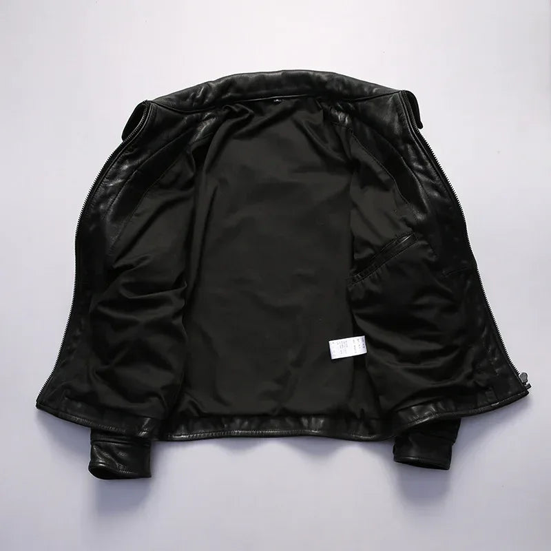 Men Full Grain Calfskin Black Leather Jacket