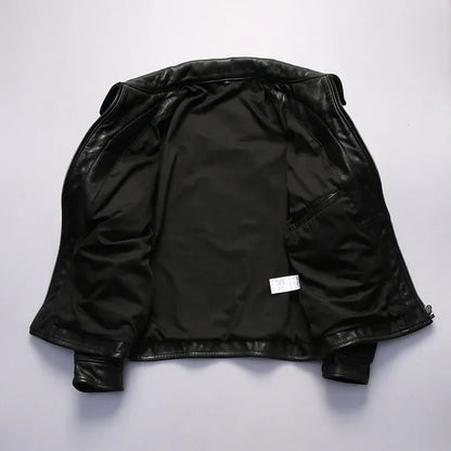 Men Full Grain Calfskin Black Leather Jacket