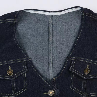 V Neck Denim Vest For Ladies
