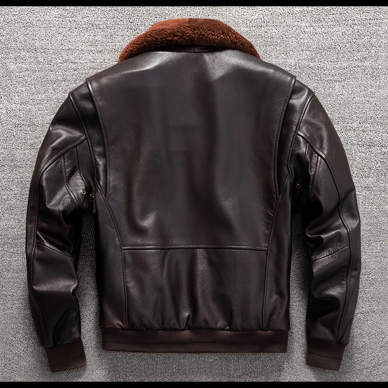 Men’sAviator Leather Flight Jacket with Fur Collar