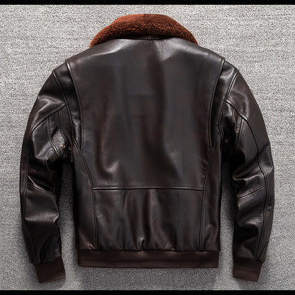 Men’sAviator Leather Flight Jacket with Fur Collar