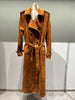 Women Suede Leather Trench Coat Double-Breasted Full Length