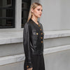 Cropped Faux Leather Jacket with Gold Buttons for Women