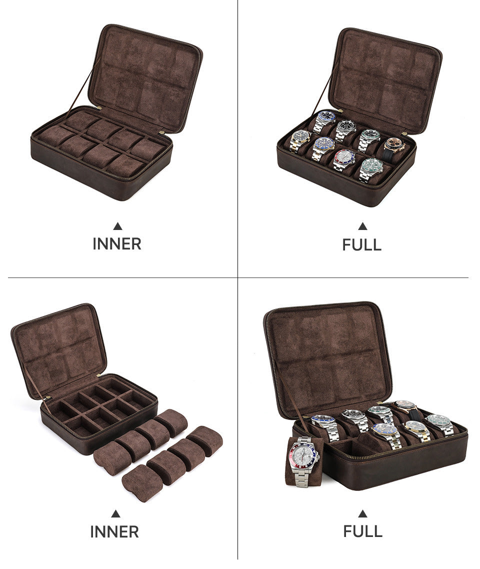 Men’s Leather 8 Slot Luxury Watch Box Travel Case Organizer