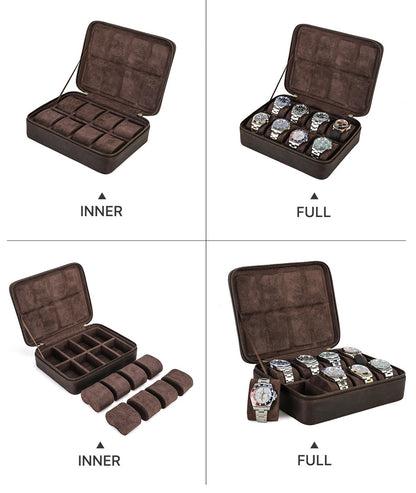 Men’s Leather 8 Slot Luxury Watch Box Travel Case Organizer