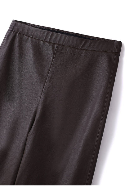 Women’s Brown Stretch Leather Pants High Waisted
