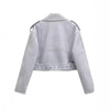 Women’s Short Faux Leather Motorcycle Jacket with Waist Belt