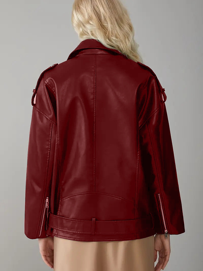 Women’s PU Oversized Leather Biker Jacket