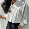 Pleated Design Solid Button Front Shirt