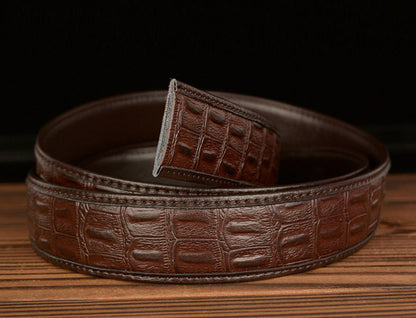 Men’s Leather Belt with Intertwined Crocodile Buckle