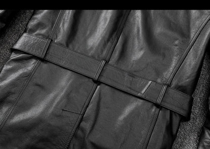 Men mid length leather trench coat jacket