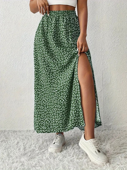 floral high waist split thigh skirt