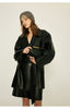 Women’s Oversized Leather Bomber Jacket Moto Trench Coat