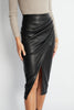 High Waisted Imitation Leather Skirt Ruched Detail