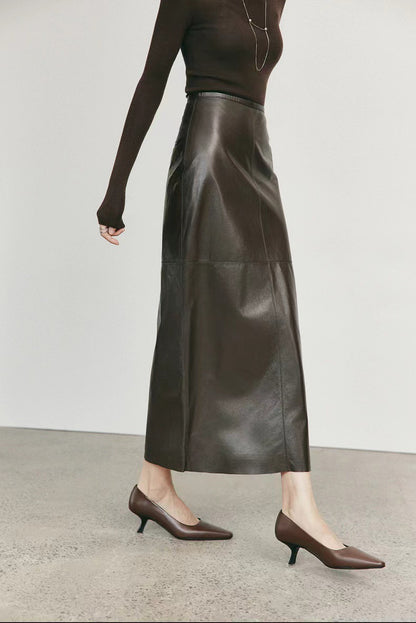 High Waisted Leather Maxi Skirt