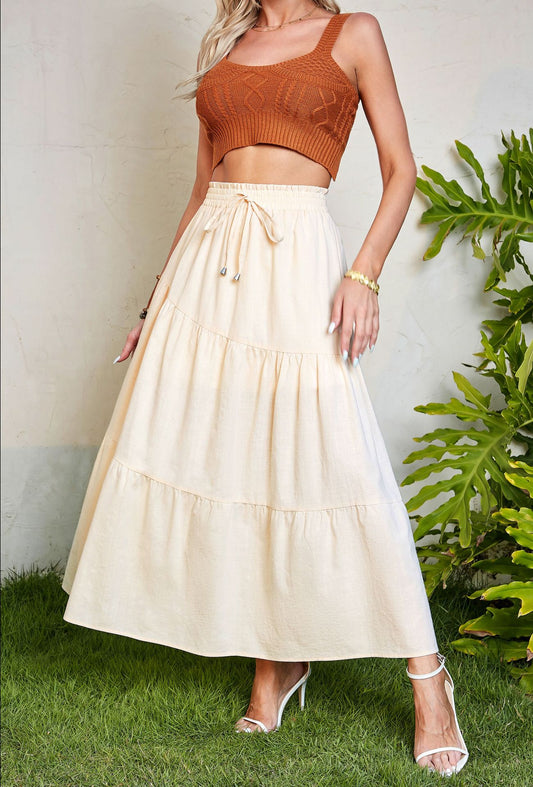 long pleated skirt Ruffle Hem Knot