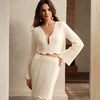 Cream wavy knit two piece skirt set