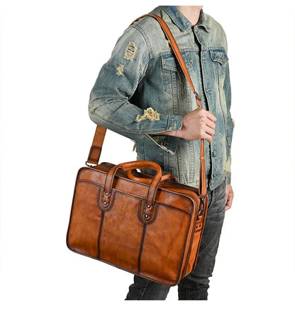 Men’s leather multi-layer office briefcase
