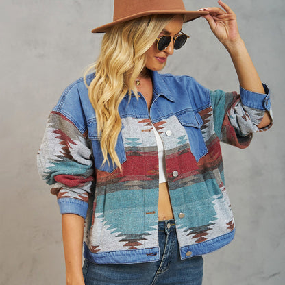 Hard Washed Oversized Cropped Denim Jacket for Women