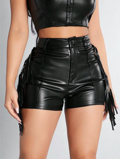 faux leather shorts for women with fringe