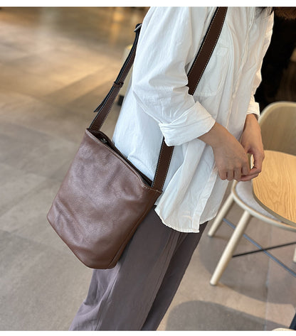 Soft Leather Shoulder Crossbody Bucket Bag