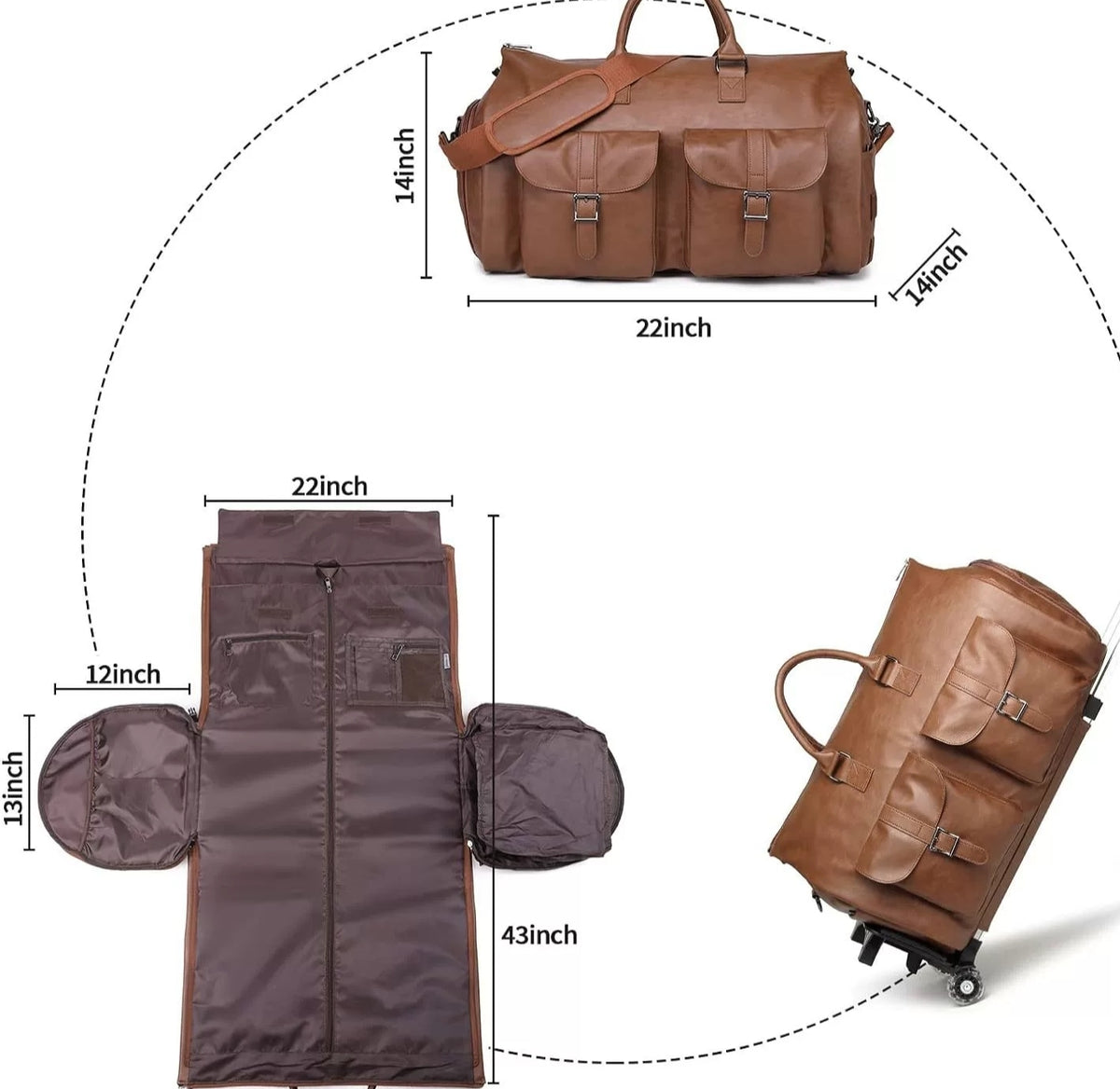 Garment Bag with Wheels for Convertible Suit Travel Storage