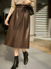 Sheepskin a-line leather midi skirt belt