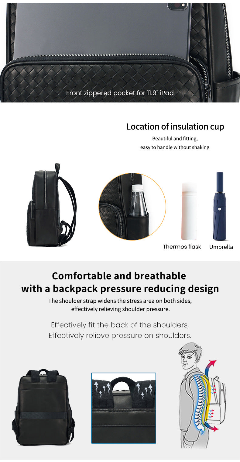 Men Leather Business Backpack With Trolley Sleeve