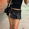 Imitation Leather Belted Mini Skirt
