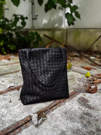women leather woven tote bag for commuting