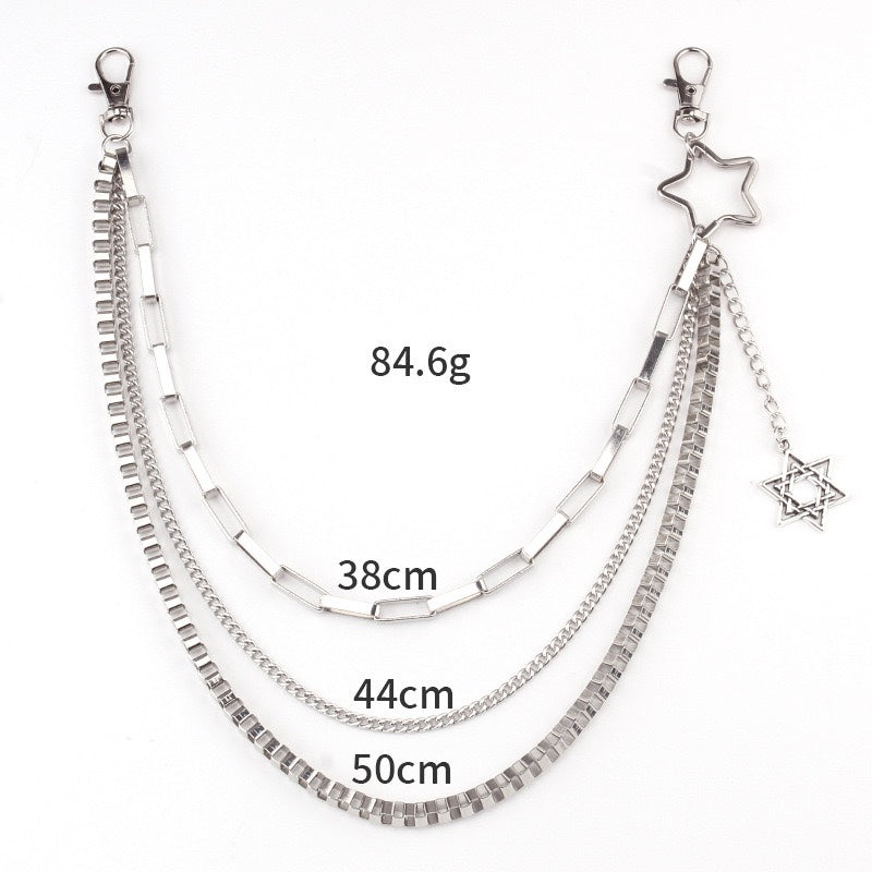 Women’s Layered Silver Pants Chain with Star Charms