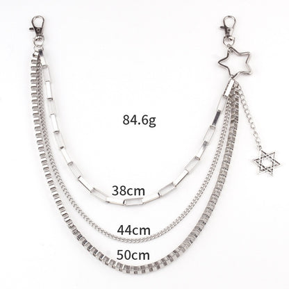 Women’s Layered Silver Pants Chain with Star Charms
